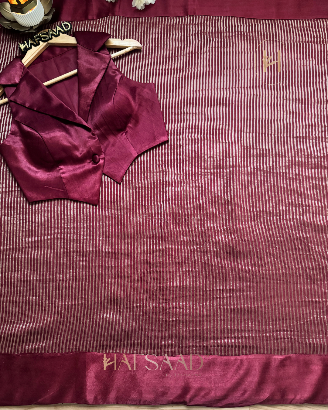 Carmine- Blended silk saree