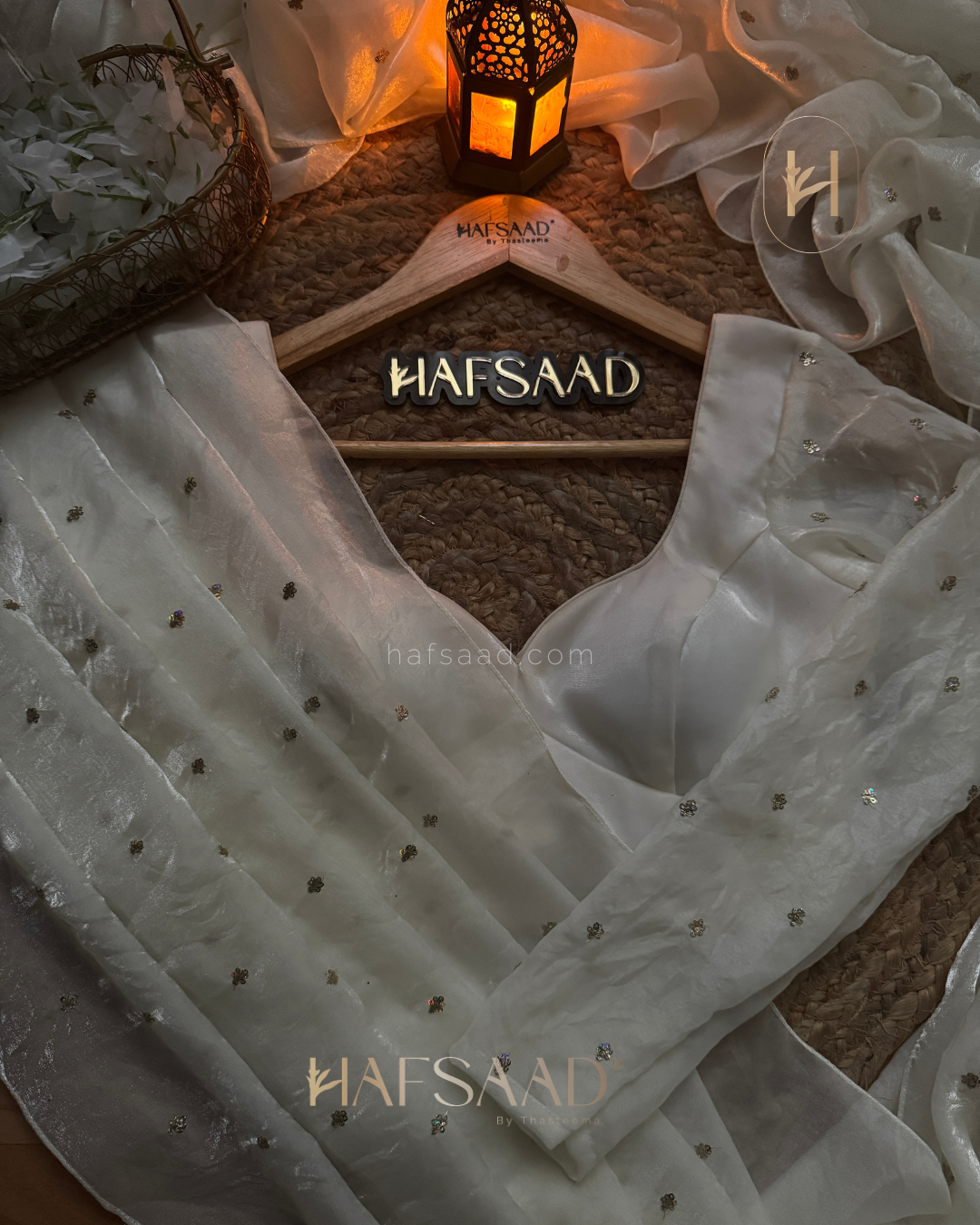 Hani- Stardust Satin Saree (White)