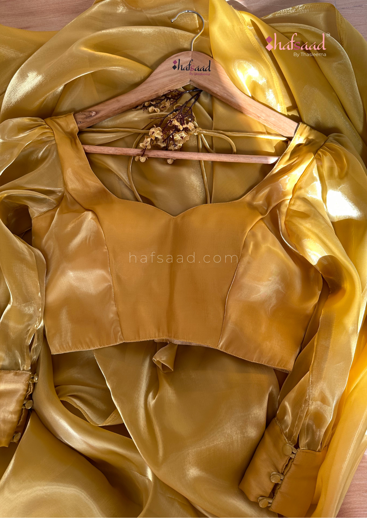 Georgia- Premium satin organza saree (Gold)