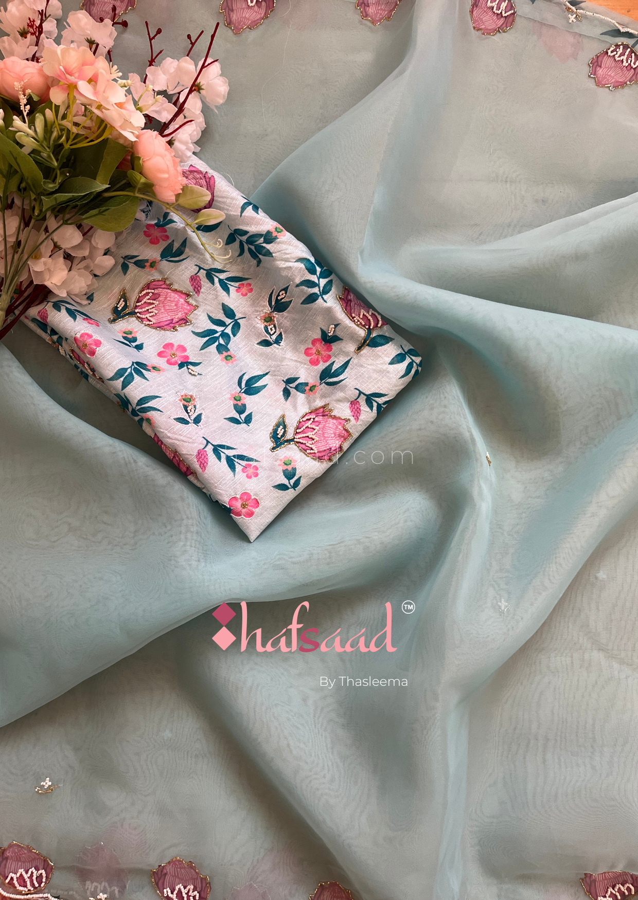 Tulip- organza saree (Pastel Blue)