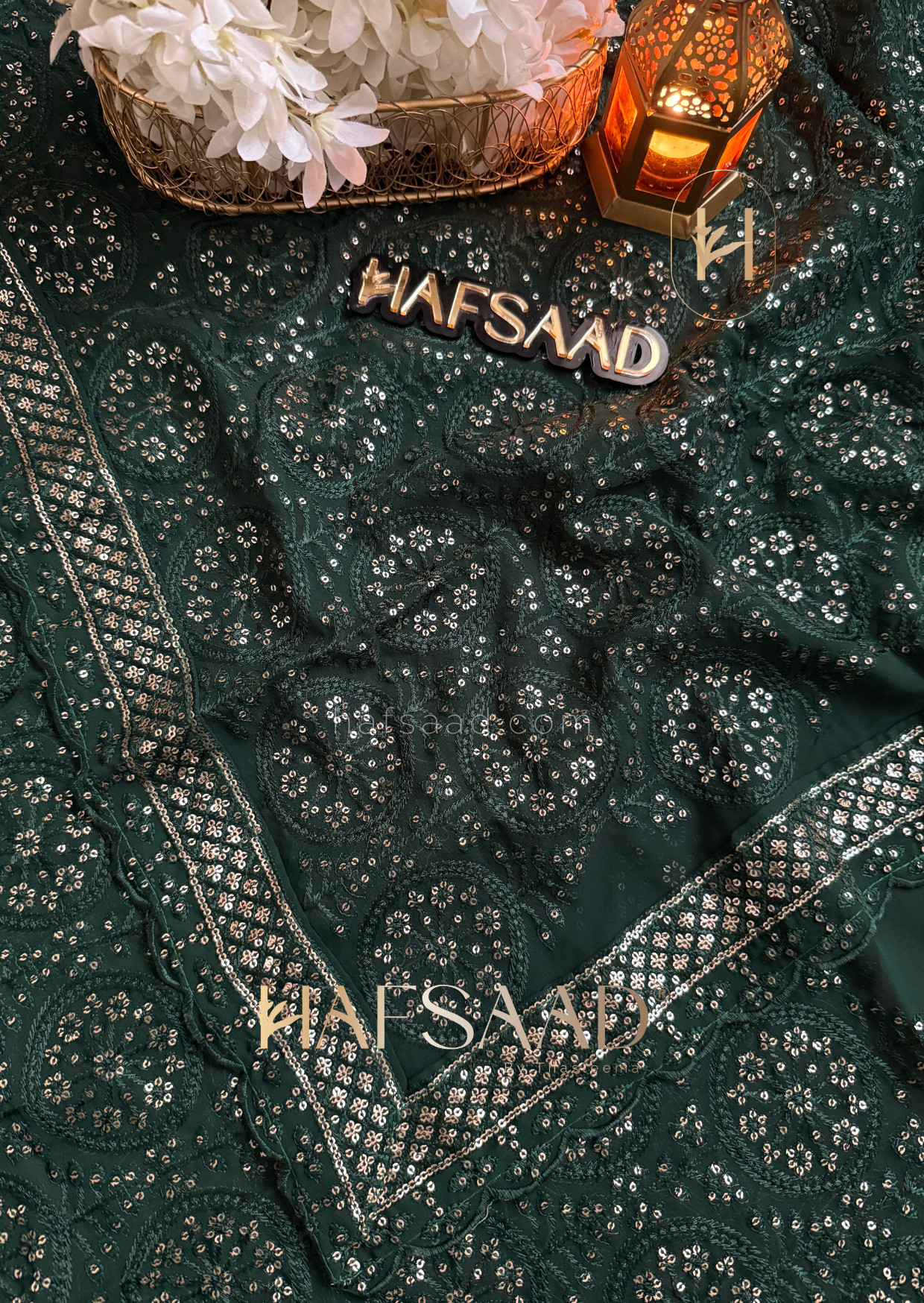 Farheen Bridal- Rich Chikankari saree (Green)