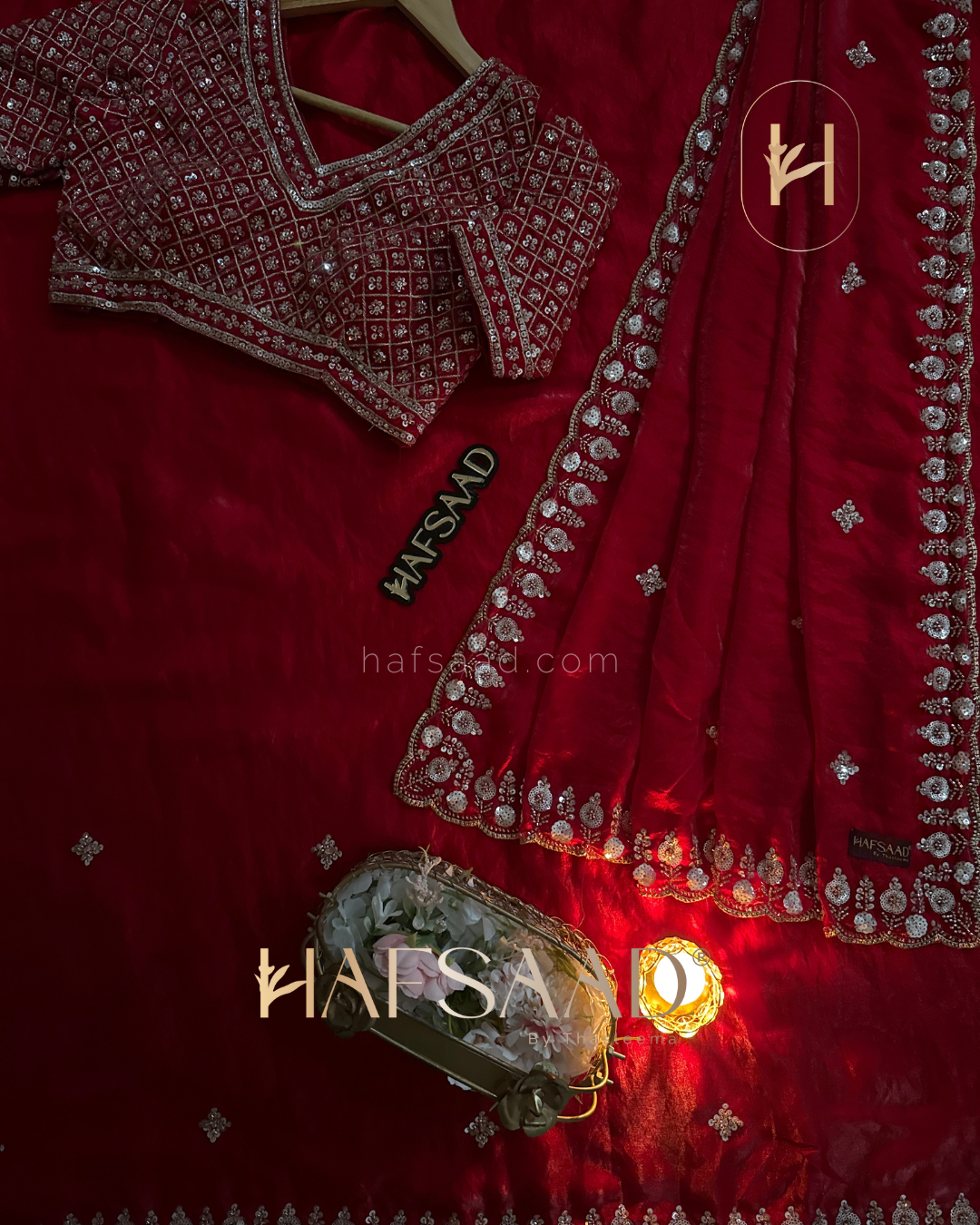 Mirza - Stardust satin saree (Red)