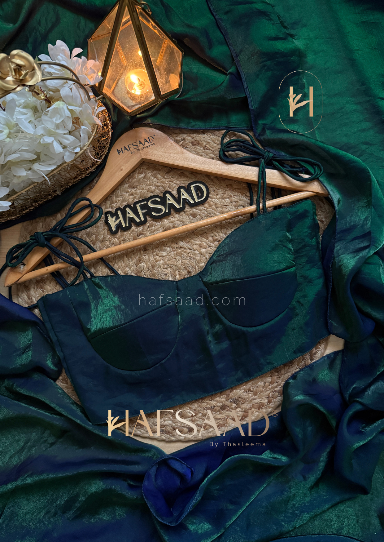 Sinful - Stardust satin saree (Emerald waves)