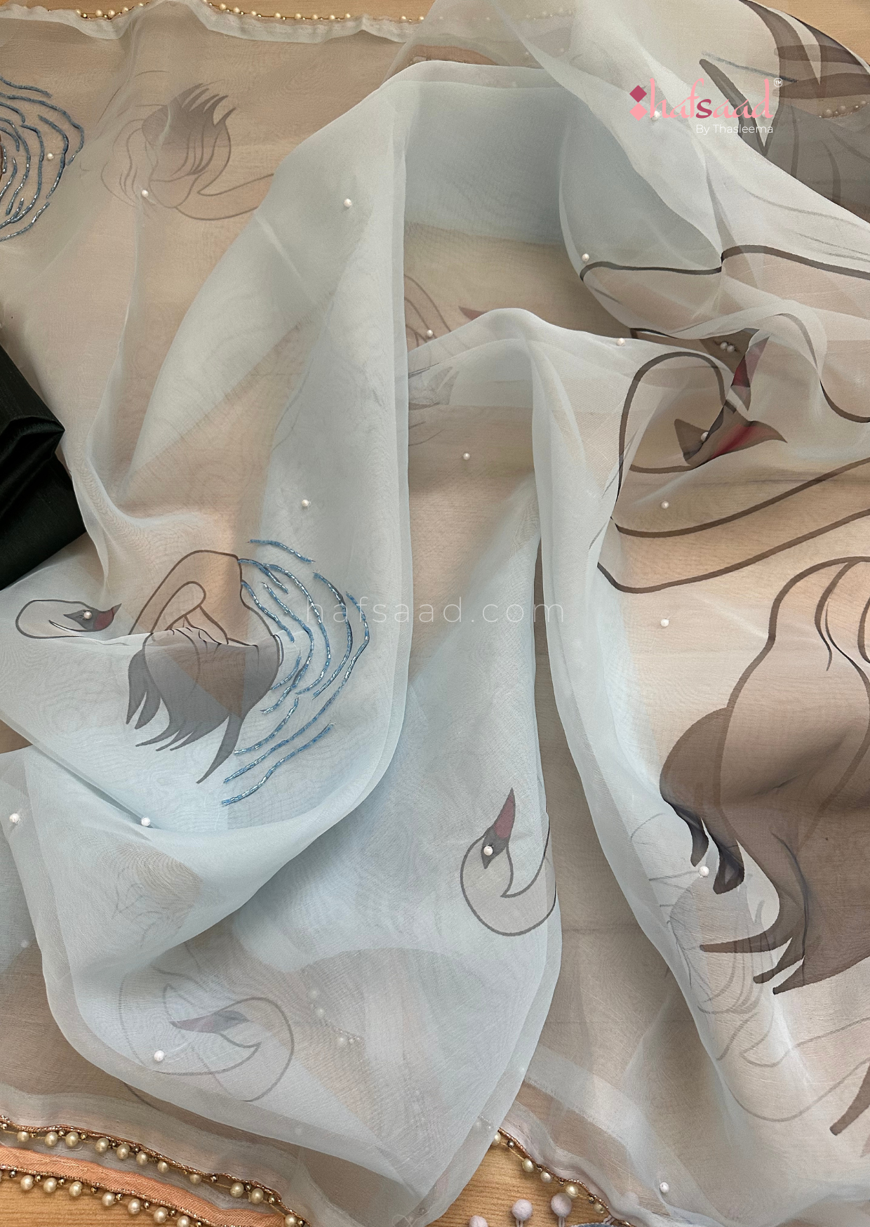 Dear Daisy- handwork organza saree (Swan)