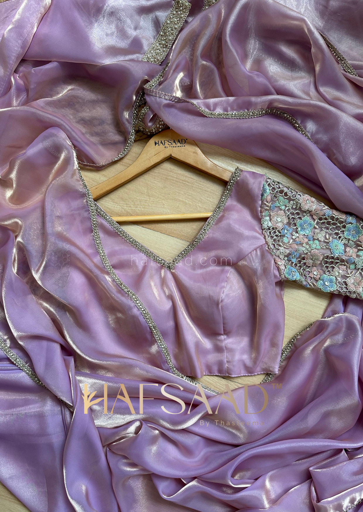 Anastasia- Couture satin organza saree (Lavender)