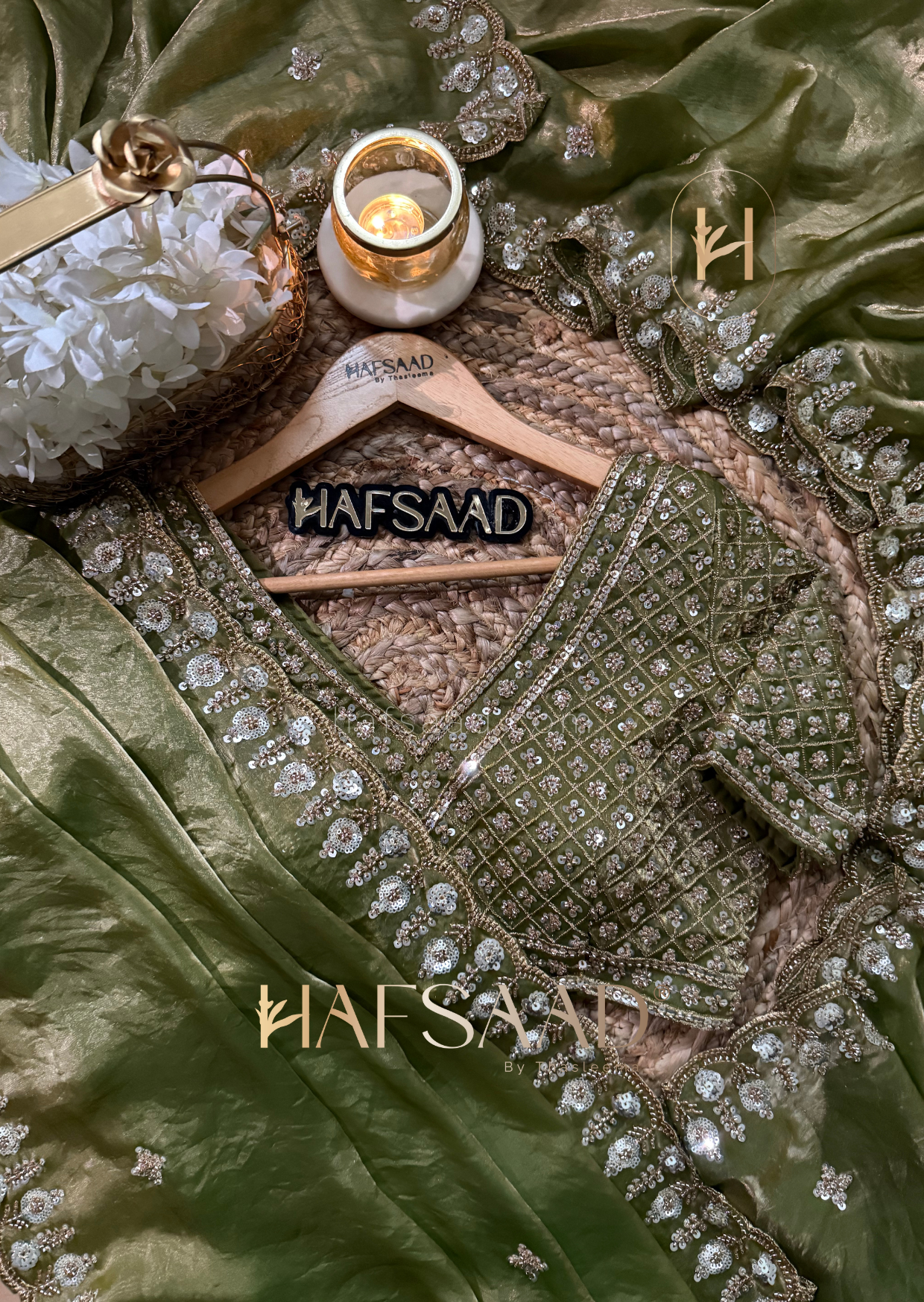 Mirza - Stardust satin saree (Green)