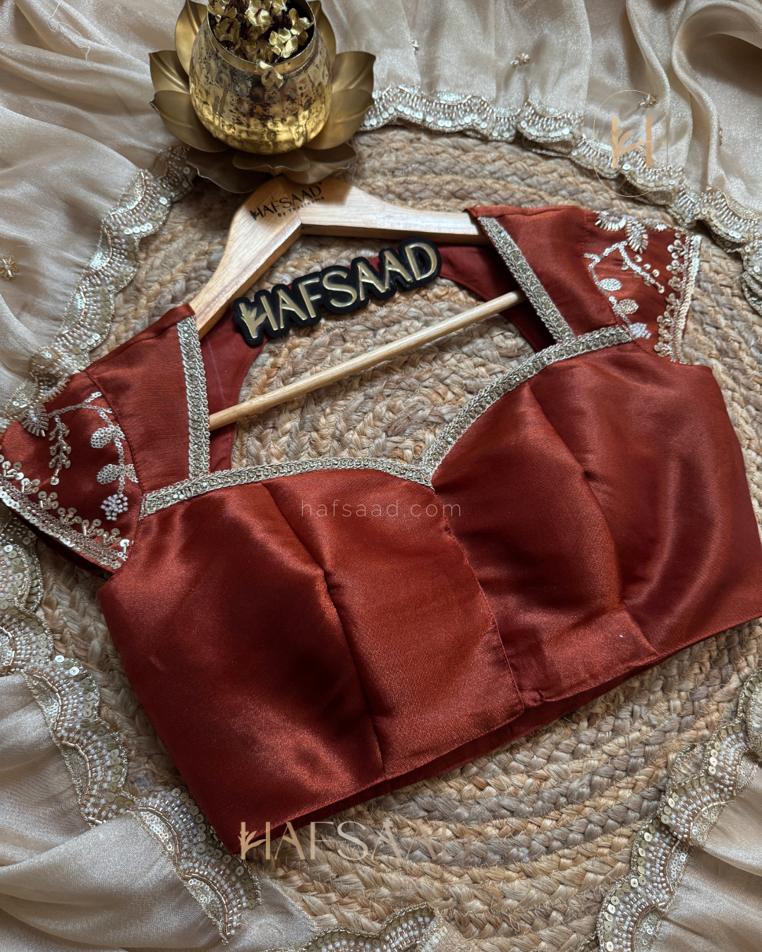 Amina- Designer Handwork Saree (Rust)