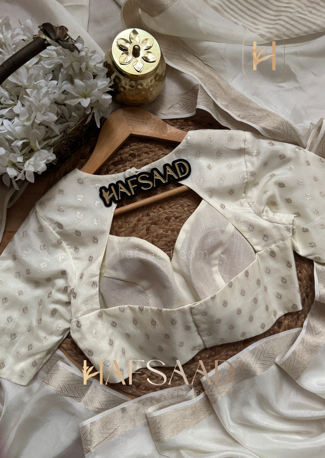 Maya - Silk cotton saree (Half white)