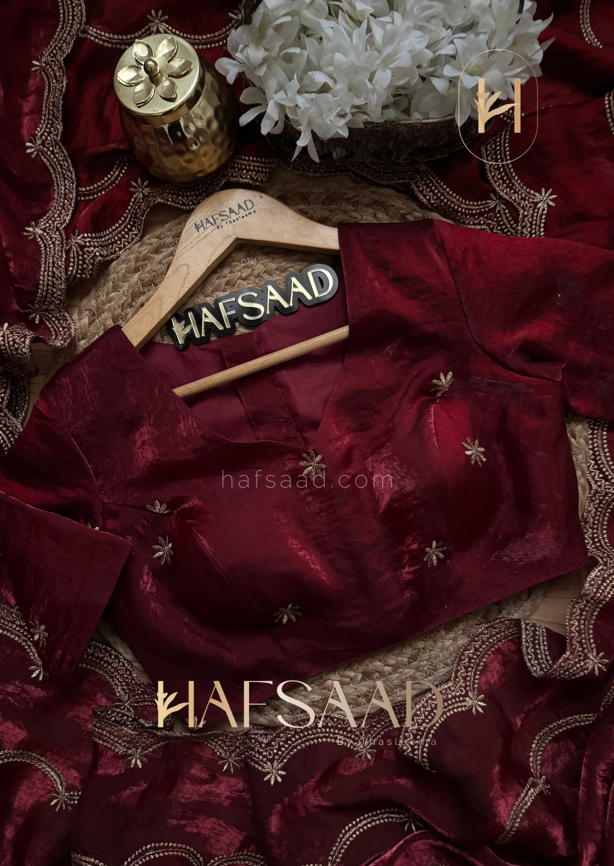 Aadonil- Satin organza saree (Maroon)
