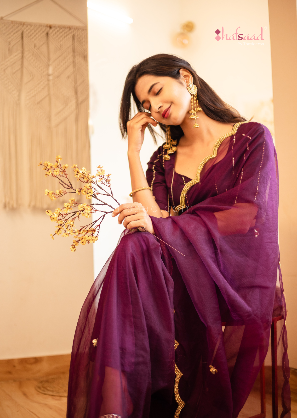 IRIS- Ready to wear pure organza saree (Purple)