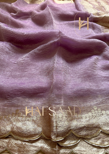 Sayali- Pure tissue silk saree with scallopwork (Lilac)
