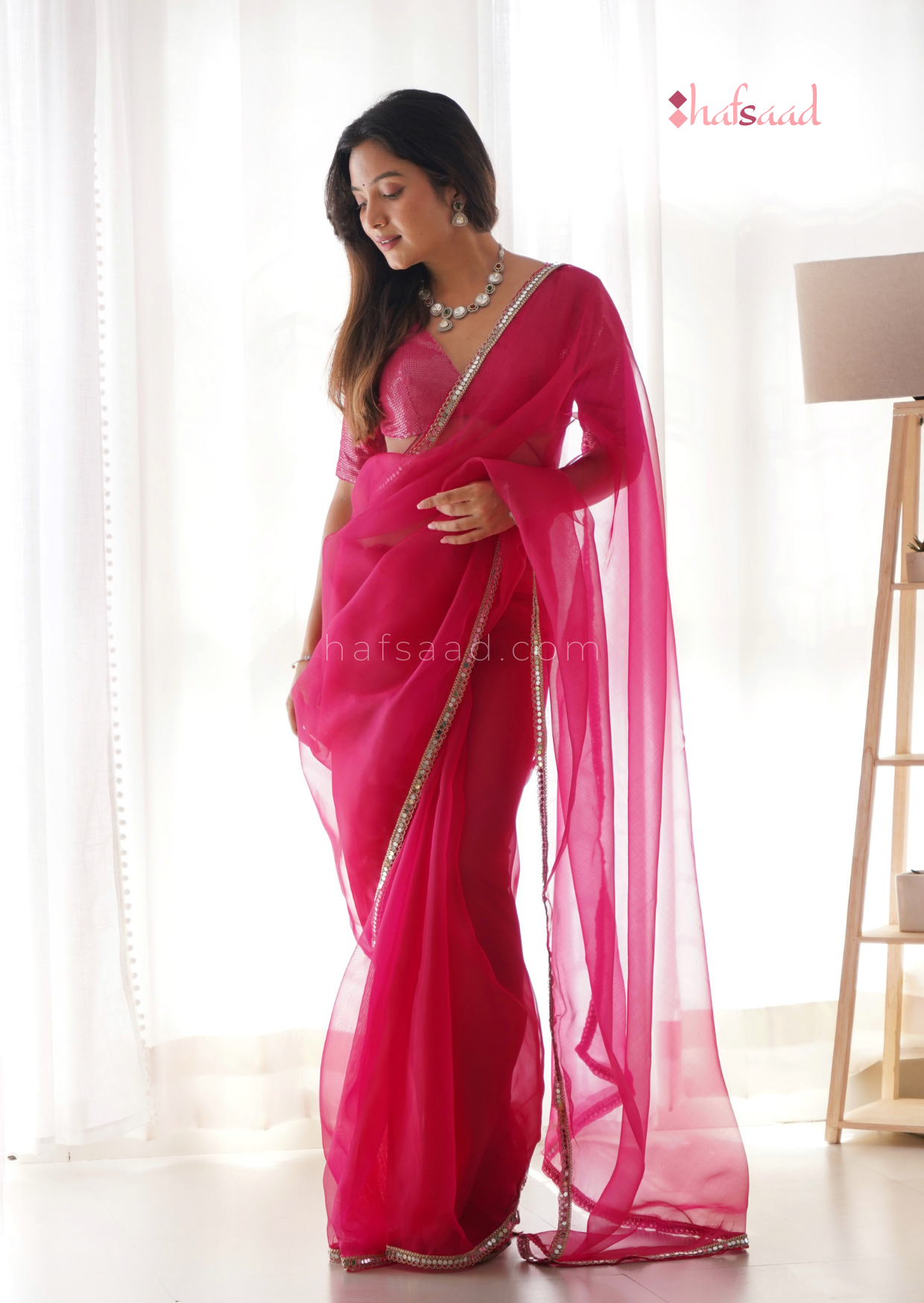 Buy XFY Women Pink and Dark Green Solid Georgette Saree with Blouse Piece  (Pack of 2) Online at Best Prices in India - JioMart.