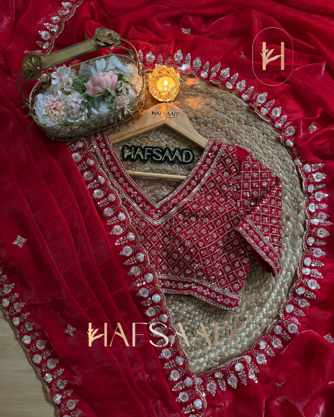 Mirza - Stardust satin saree (Red)