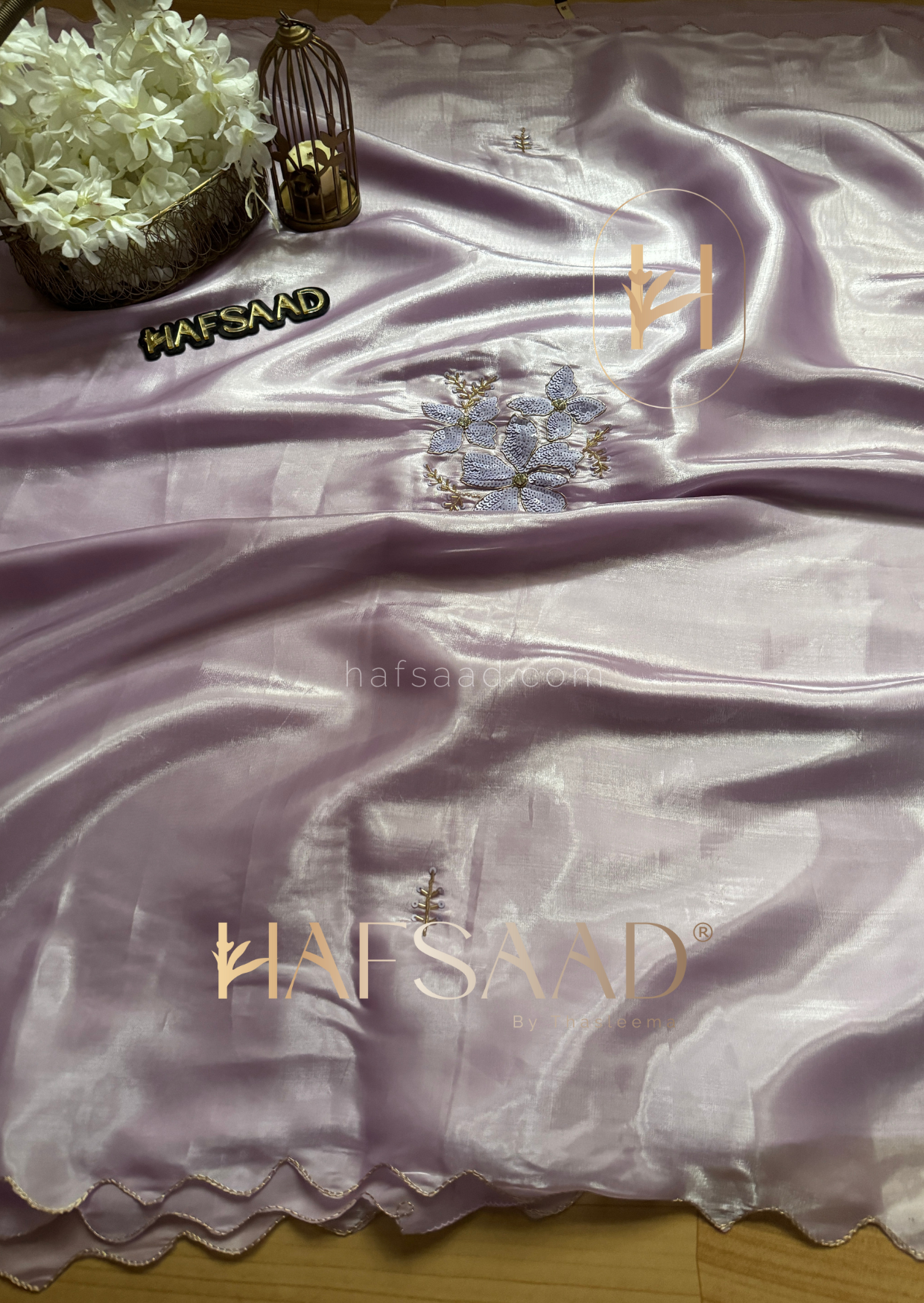 Nina- Handwork satin organza Saree (Lavender)