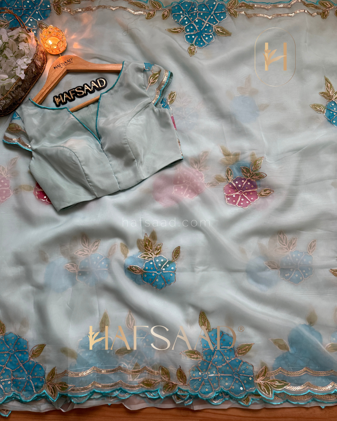 Isra - Premium organza saree (Blue)