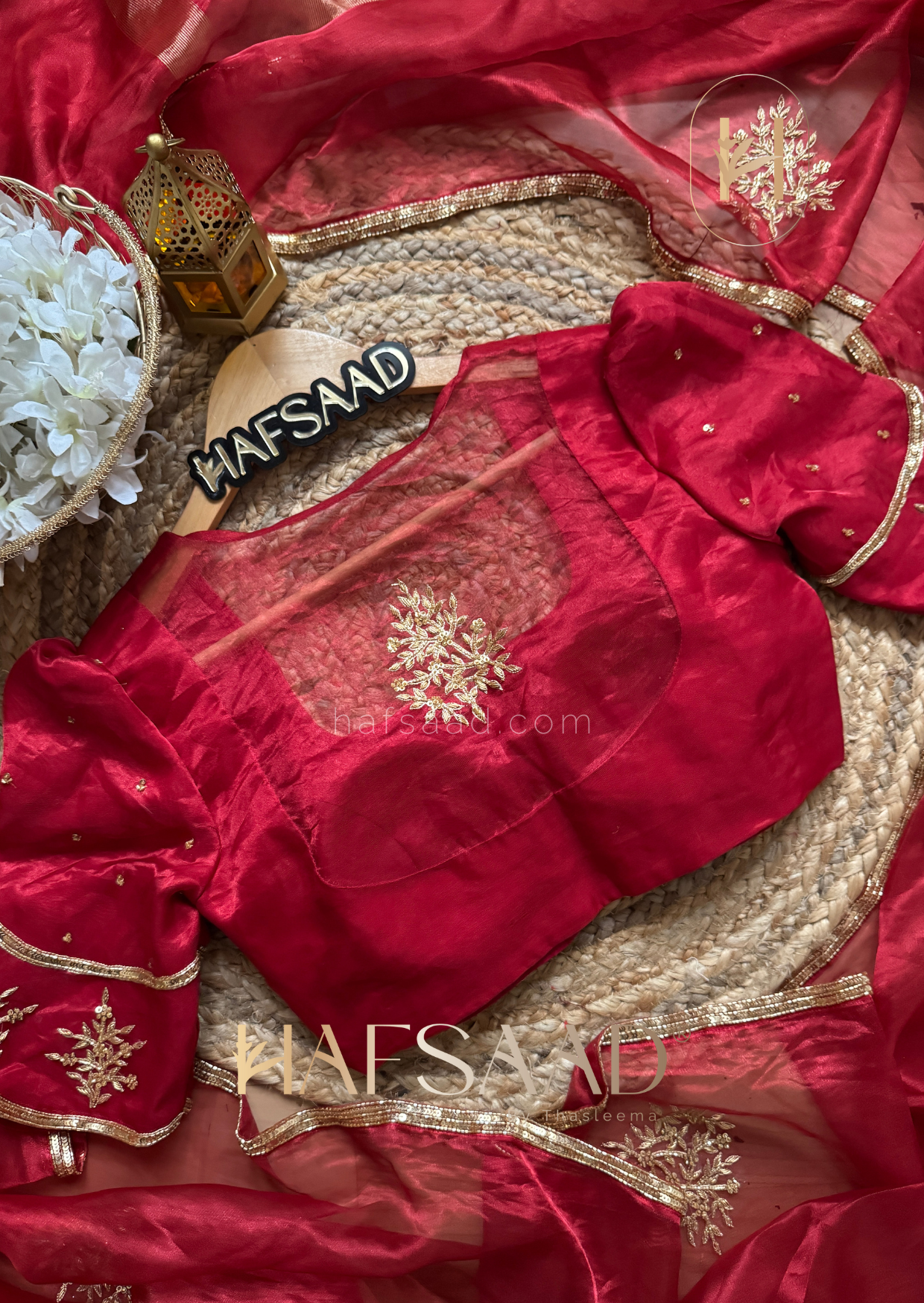 Nargis bridal-Pure tissue silk handwork saree (Red)