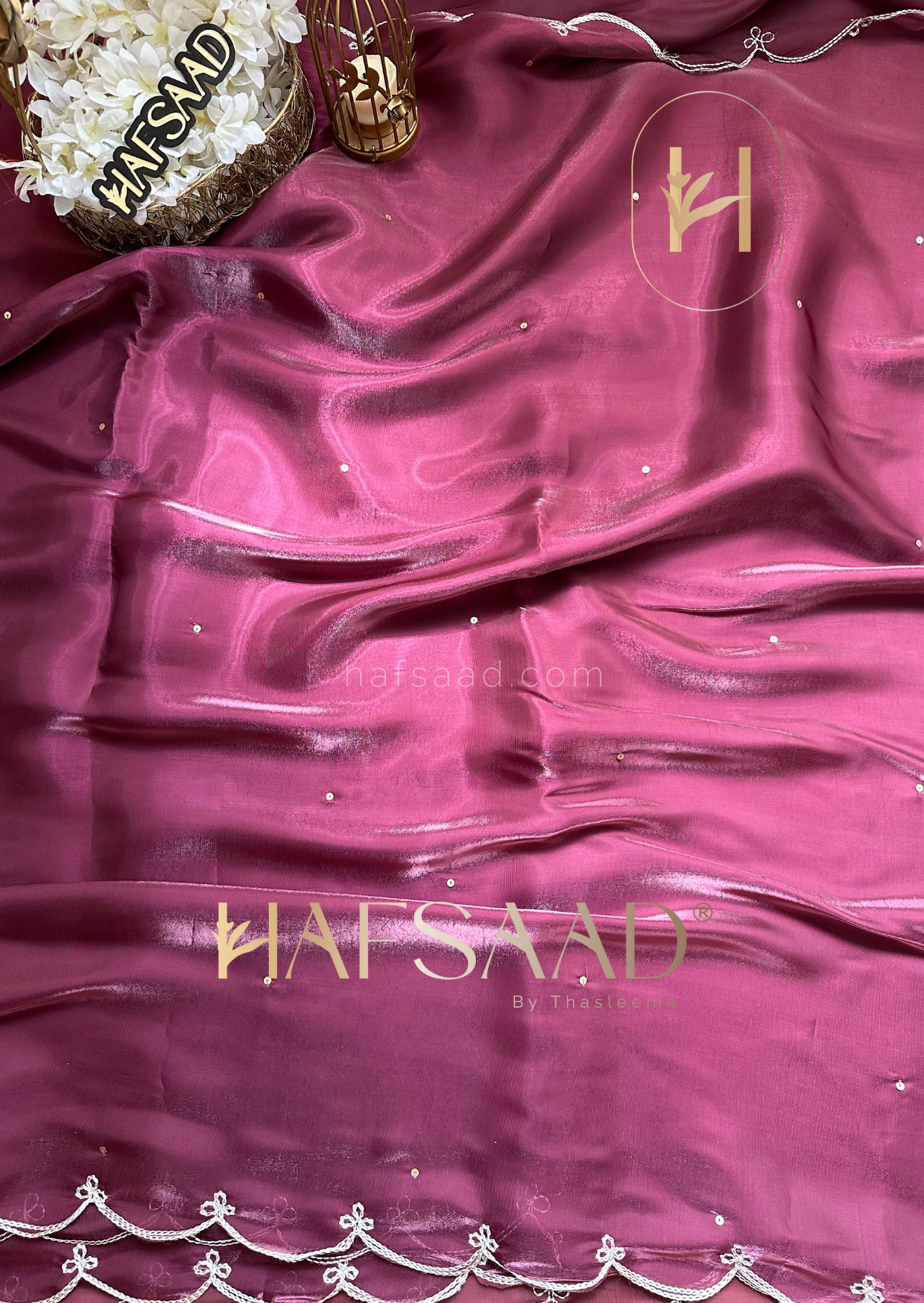 Seema- Handwork satin organza saree (Plum)