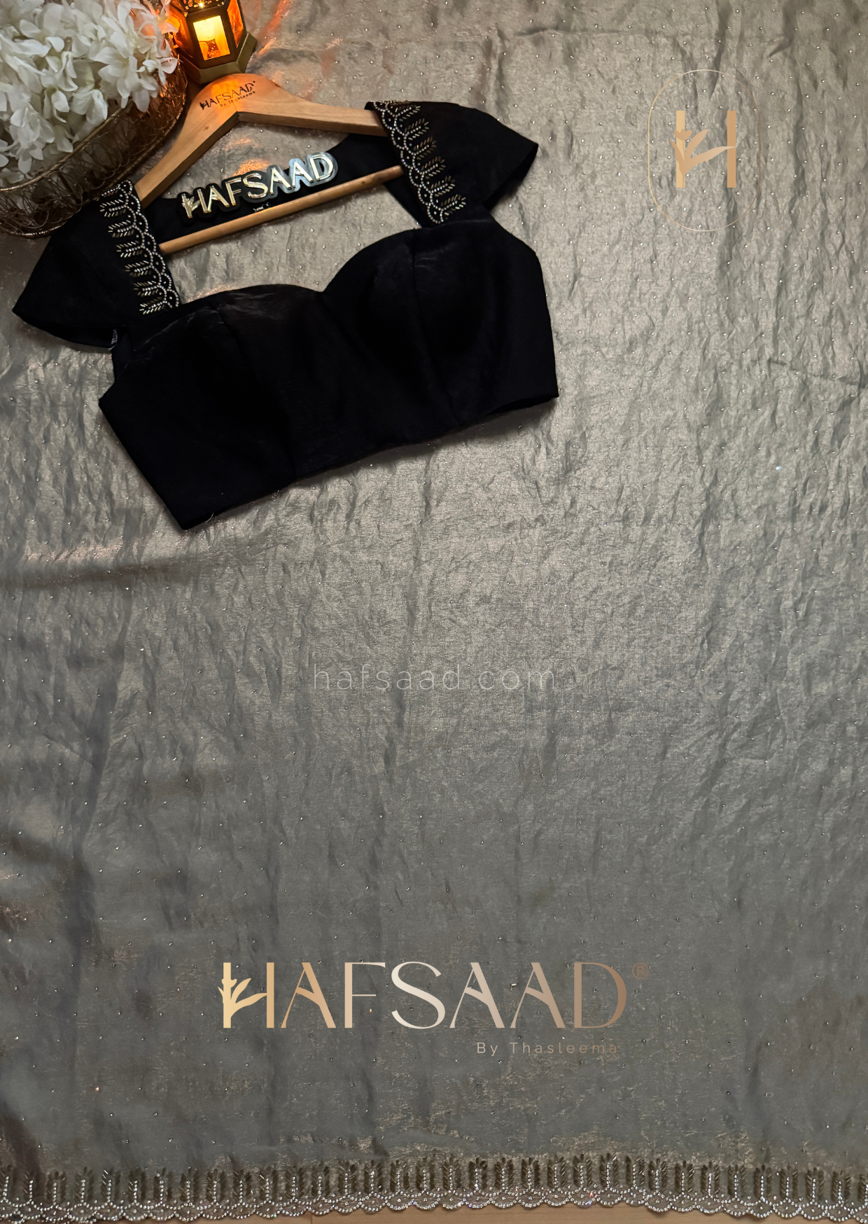 Henna - Stardust satin saree (Grey)