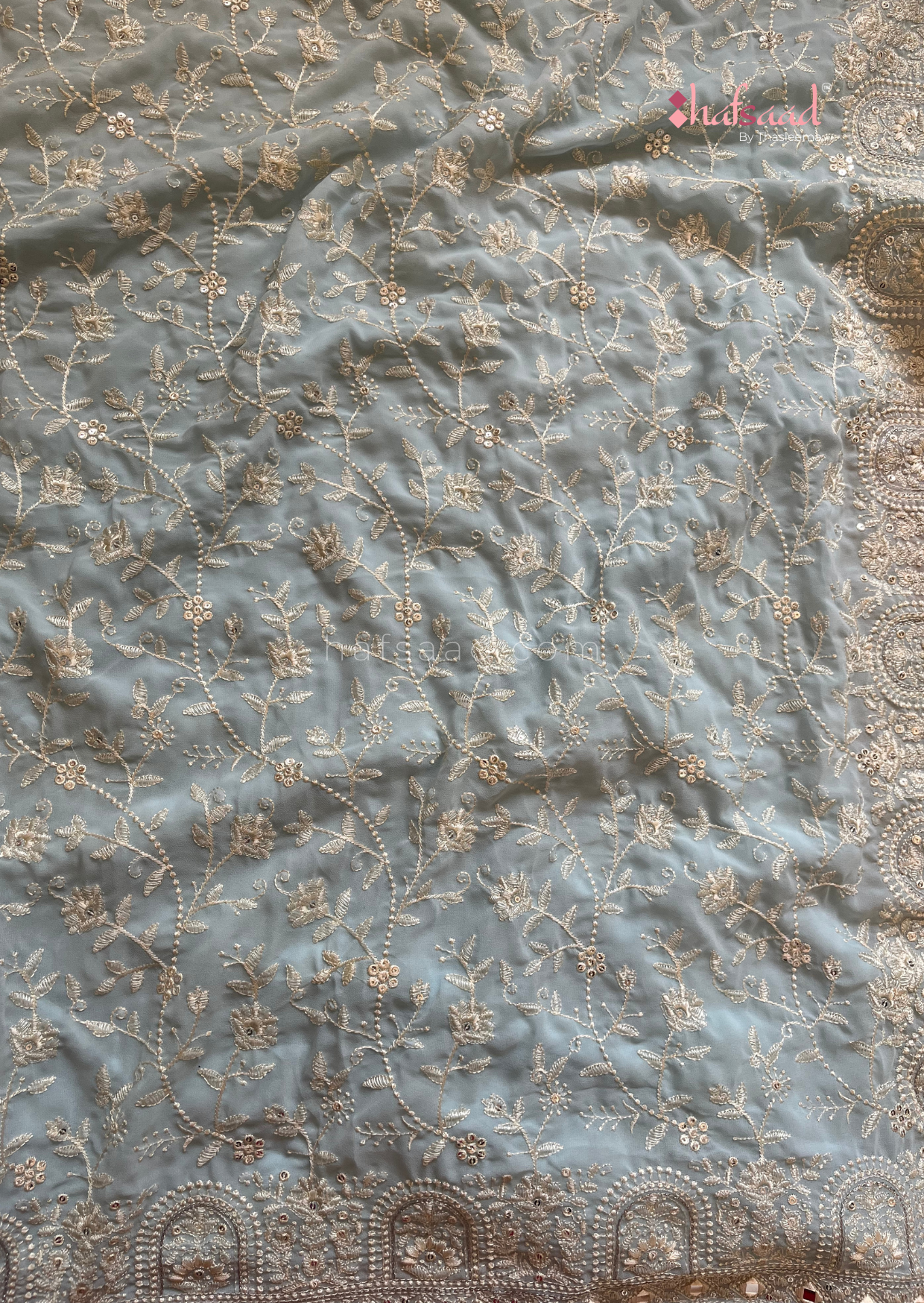 Maryam-Georgette Chikankari Saree (Pastel Blue)