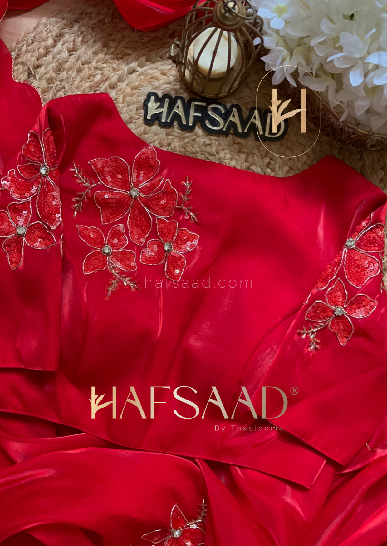 Nina- Handwork satin organza Saree (Red)