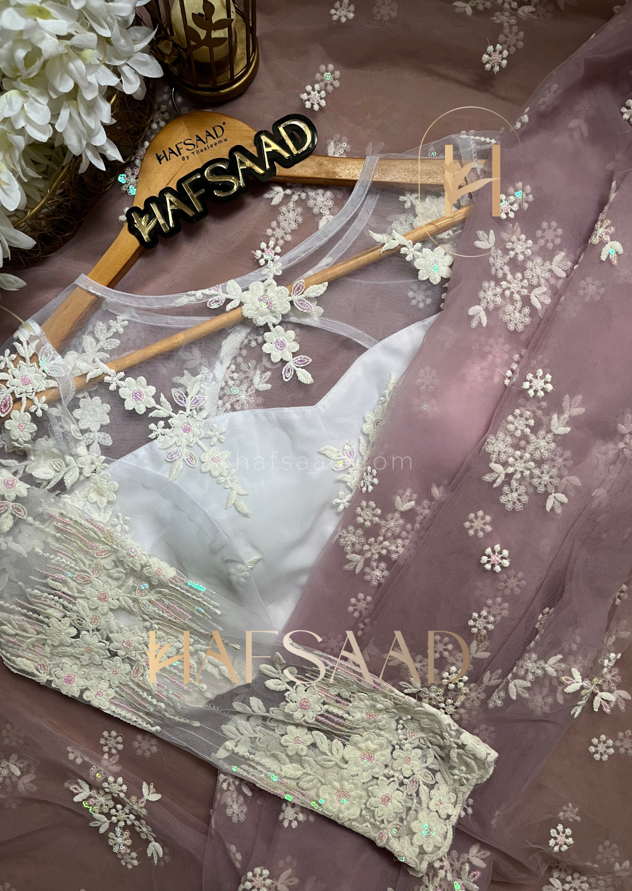 Jiya - Soft designer net saree ( lavender )