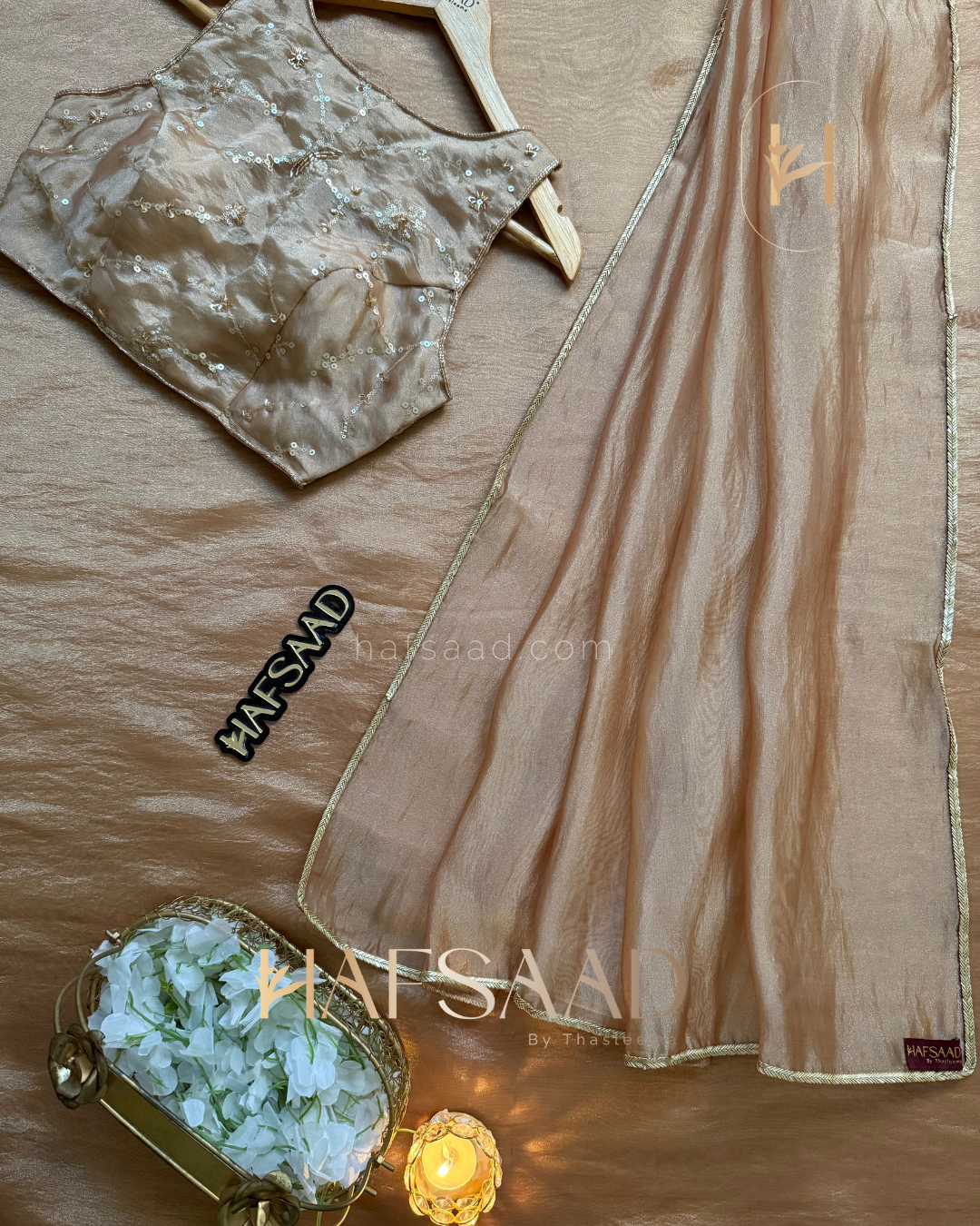 Alia - Soft tissue saree (Peach)