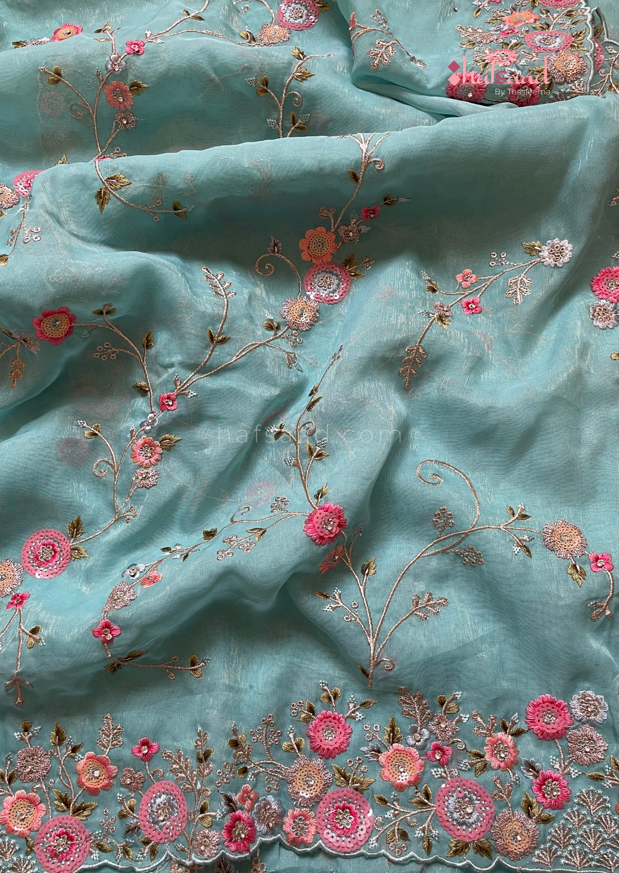 Niha- Pure Bridal organza saree (Tiffany Blue)