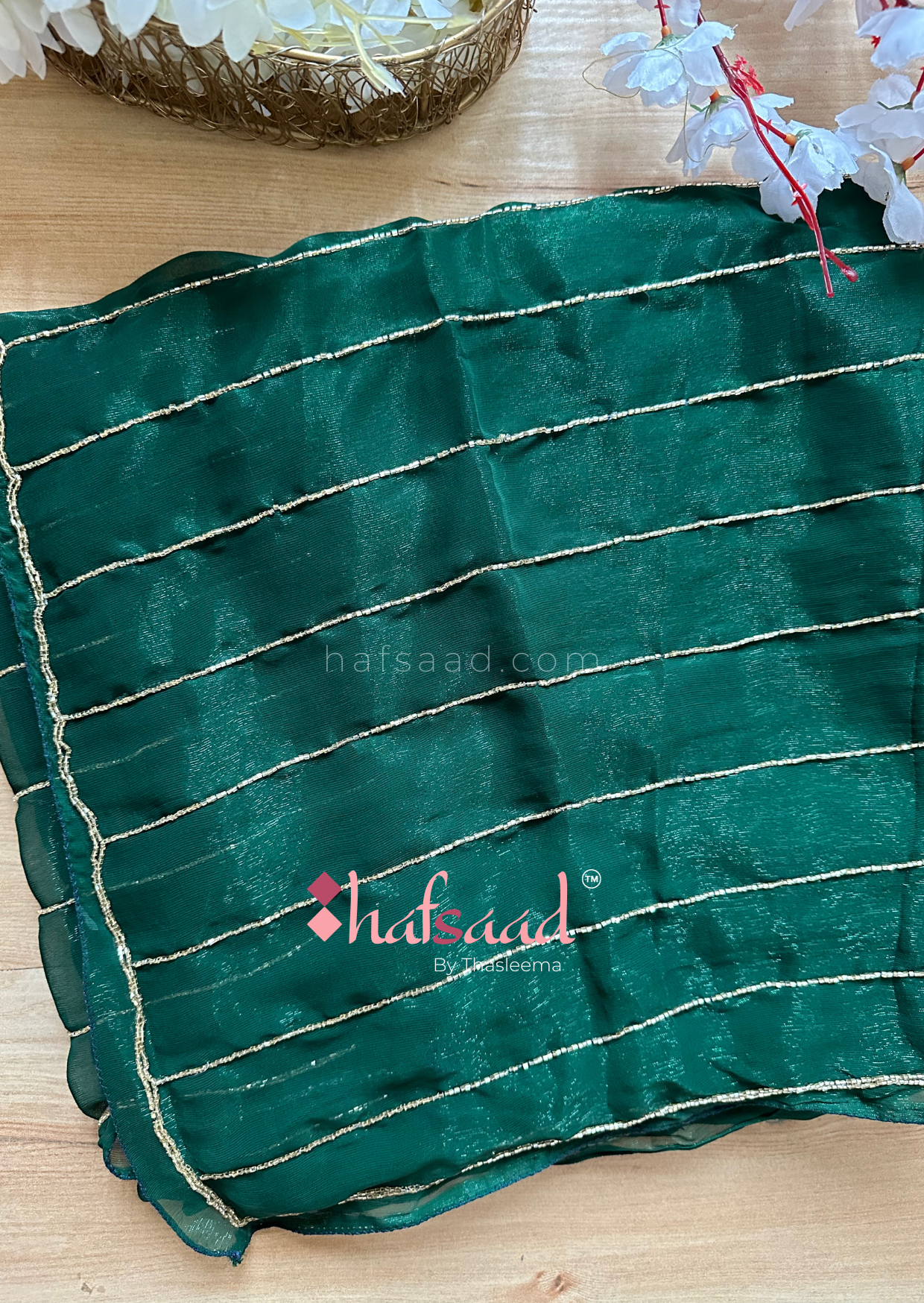 Sahana - Chiffon Handwork Saree [Bottle Green]