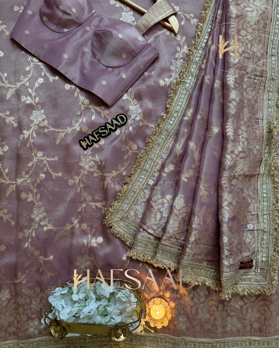 Nisha - Banaras Tissue Silk Saree (Lavender)