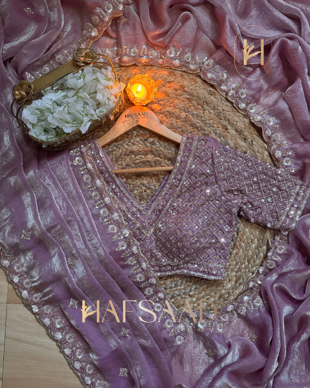 Mirza - Stardust satin saree (lavender)