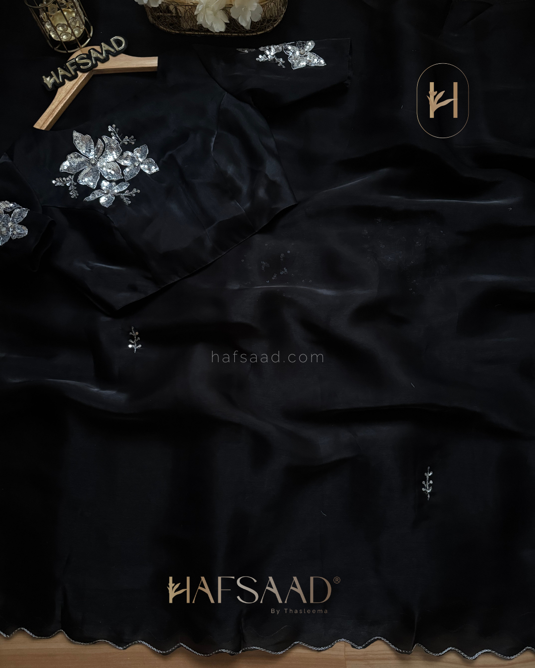 Nina- Handwork satin organza Saree (Black)