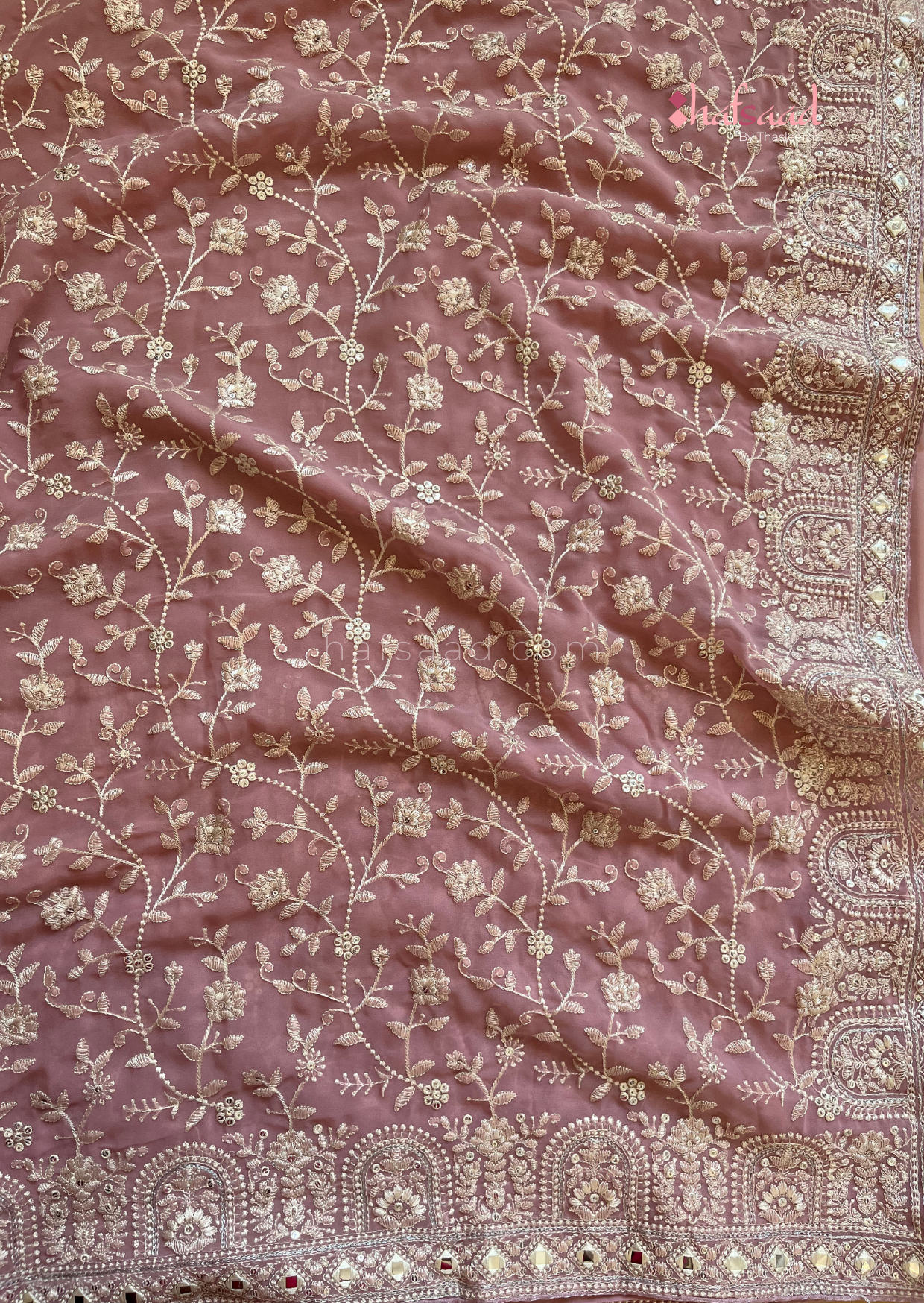 Maryam-Georgette Chikankari Saree (Pastel Pink)