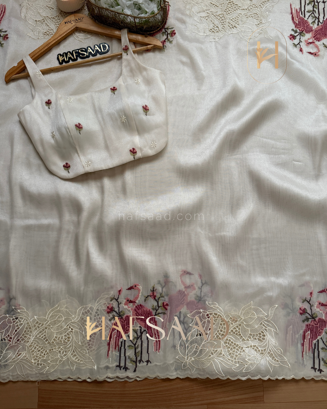 Flamingo - Soft appliqué saree