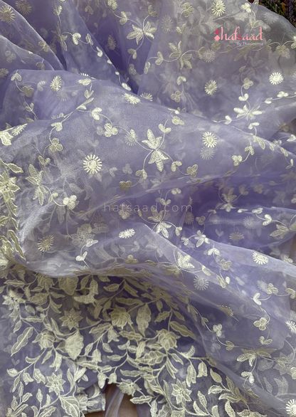 Jeni- Embroidered Organza Saree (Powder blue)
