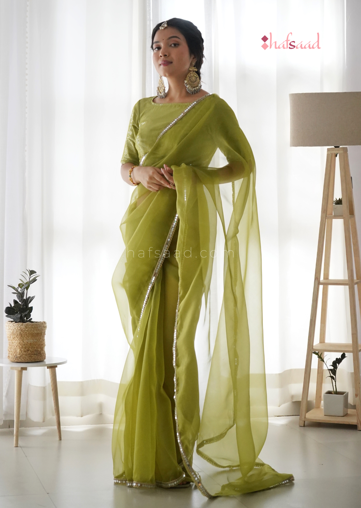 Haseen- Ready to wear saree ( Metallic Moss green)