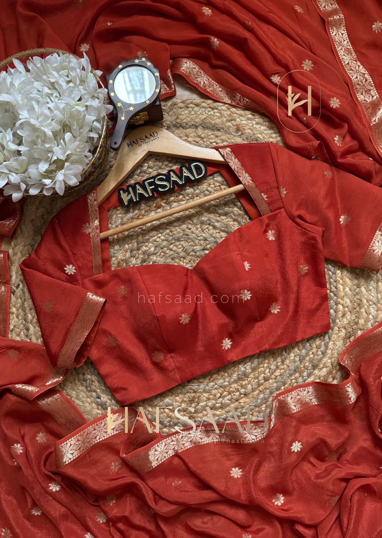 Ahalya - Pure chinnon saree (Rustic orange)