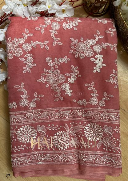 Saloni- Pure organza silk saree (Pastel peach)