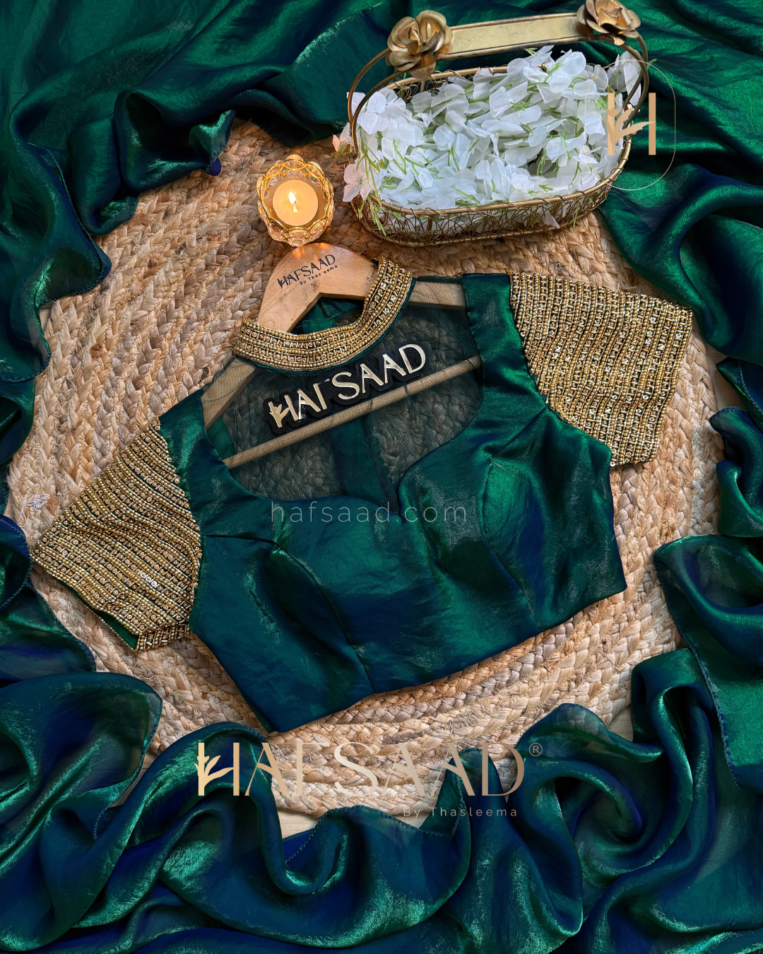 Tara - Artisanal handwork saree (Emerald waves)