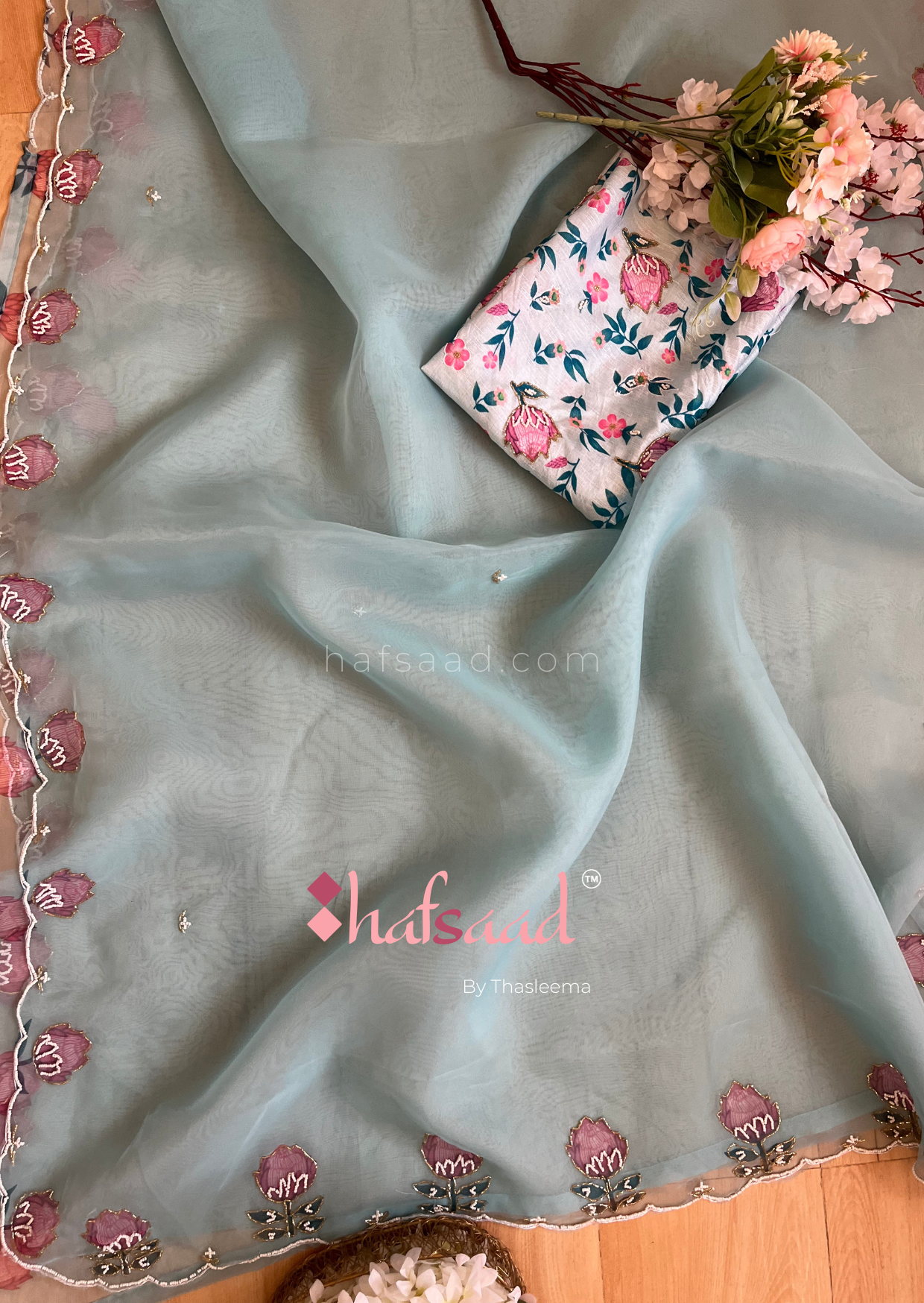 Tulip- organza saree (Pastel Blue)