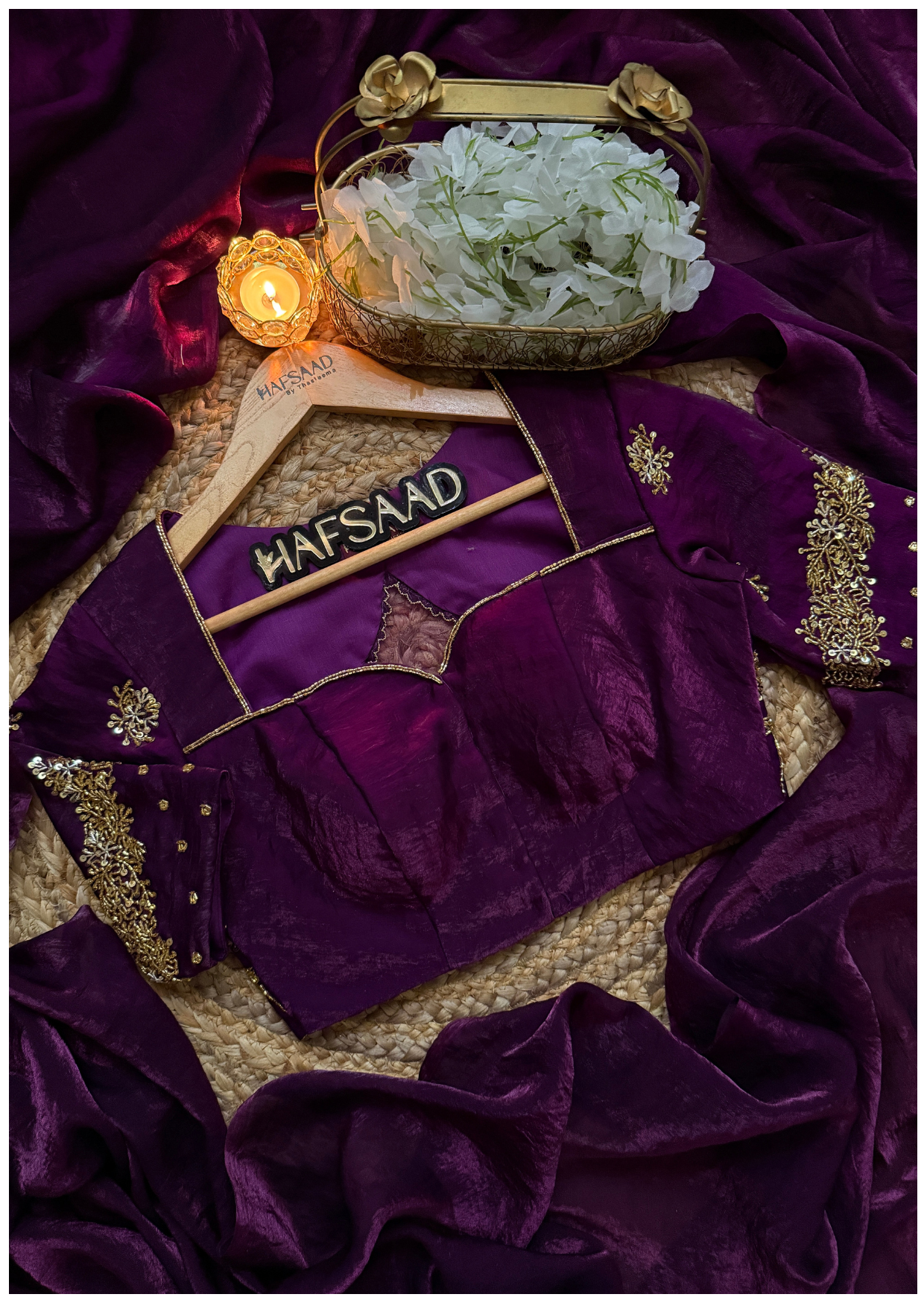 Thasneem - Stardust satin saree (purple)