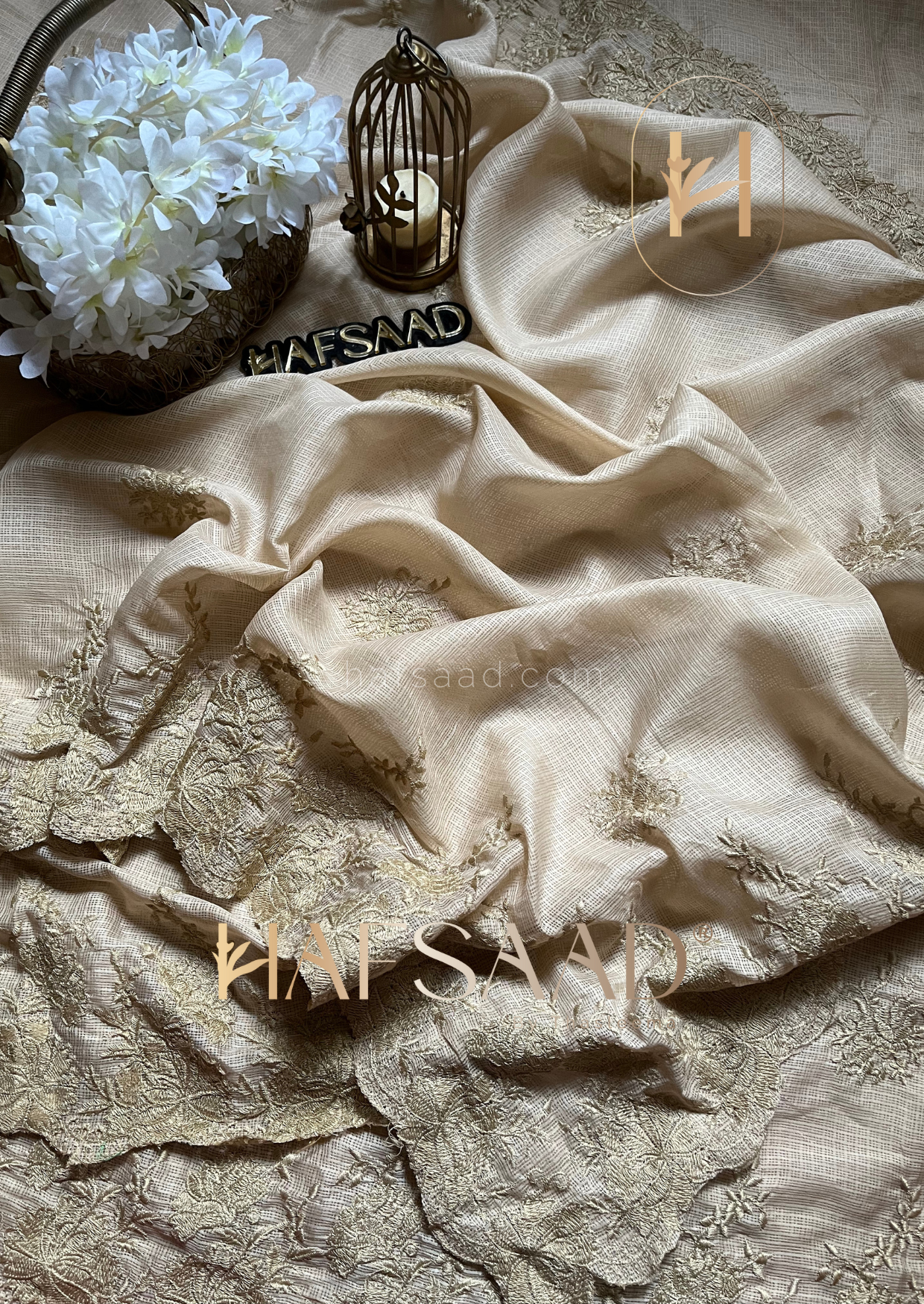 Celestia- Embroidered saree (Biscotti)