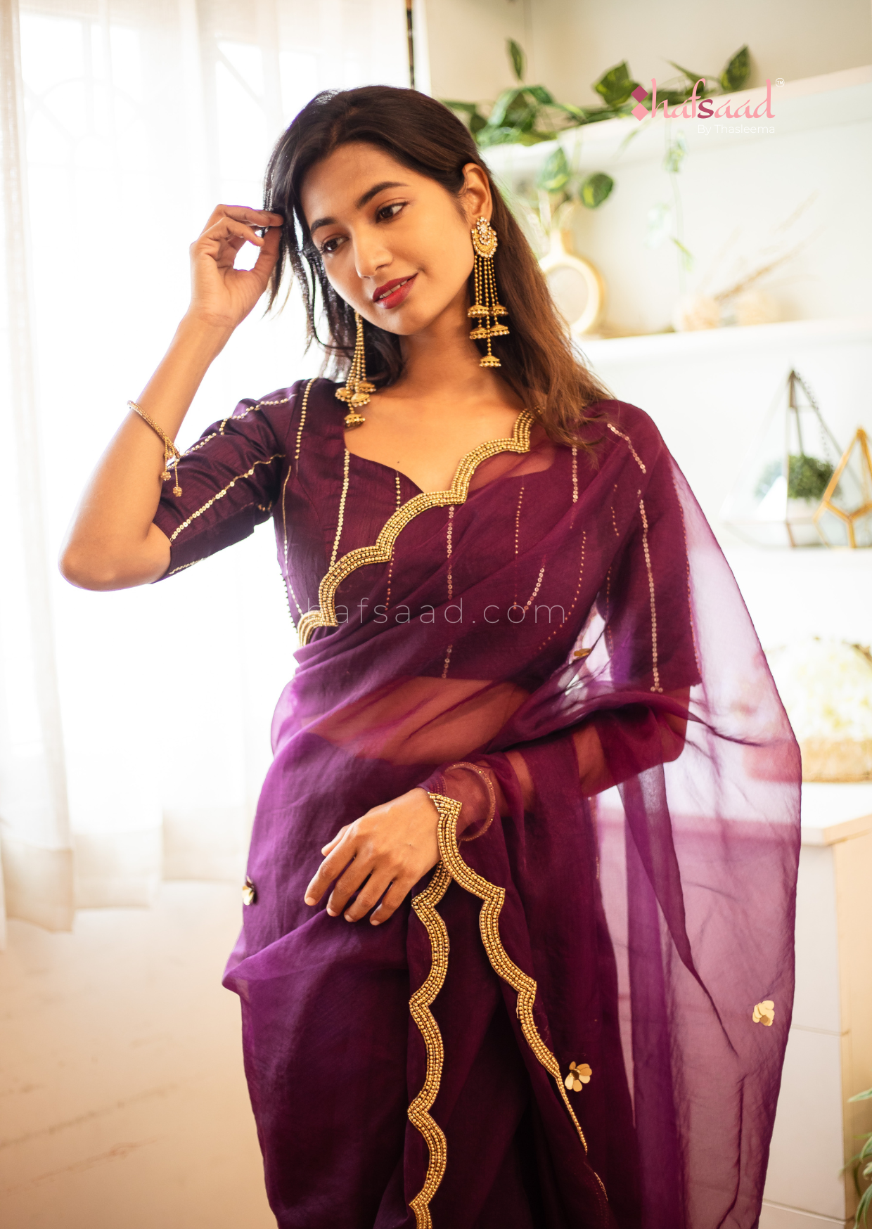 IRIS- Ready to wear pure organza saree (Purple)