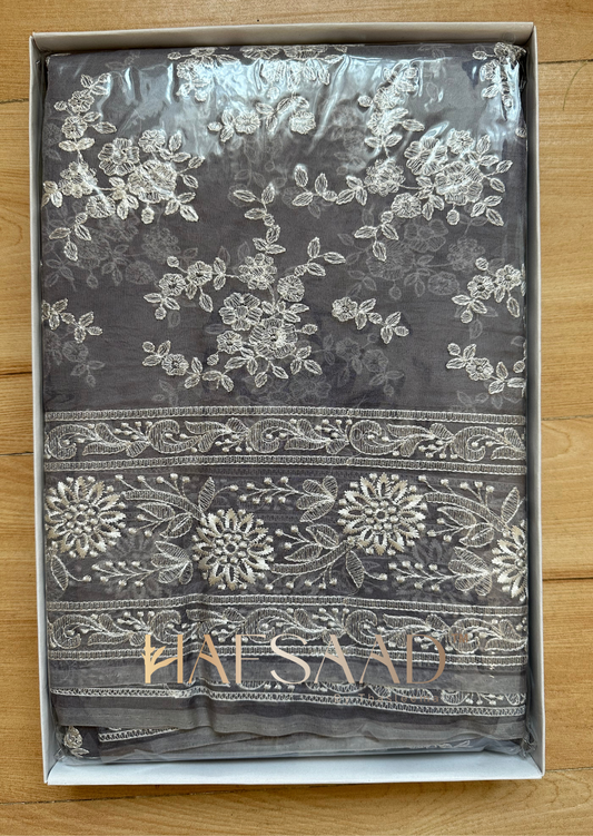 Saloni- Pure organza silk saree (Pastel grey)