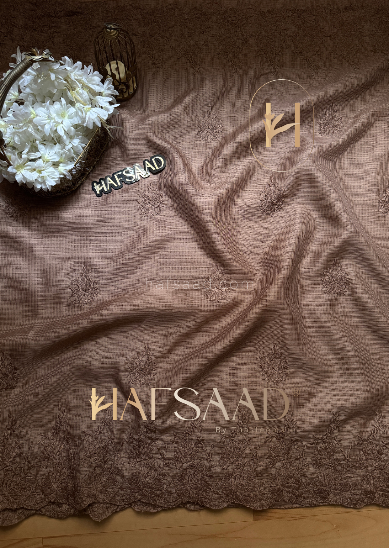 Celestia- Embroidered saree (cocoa)