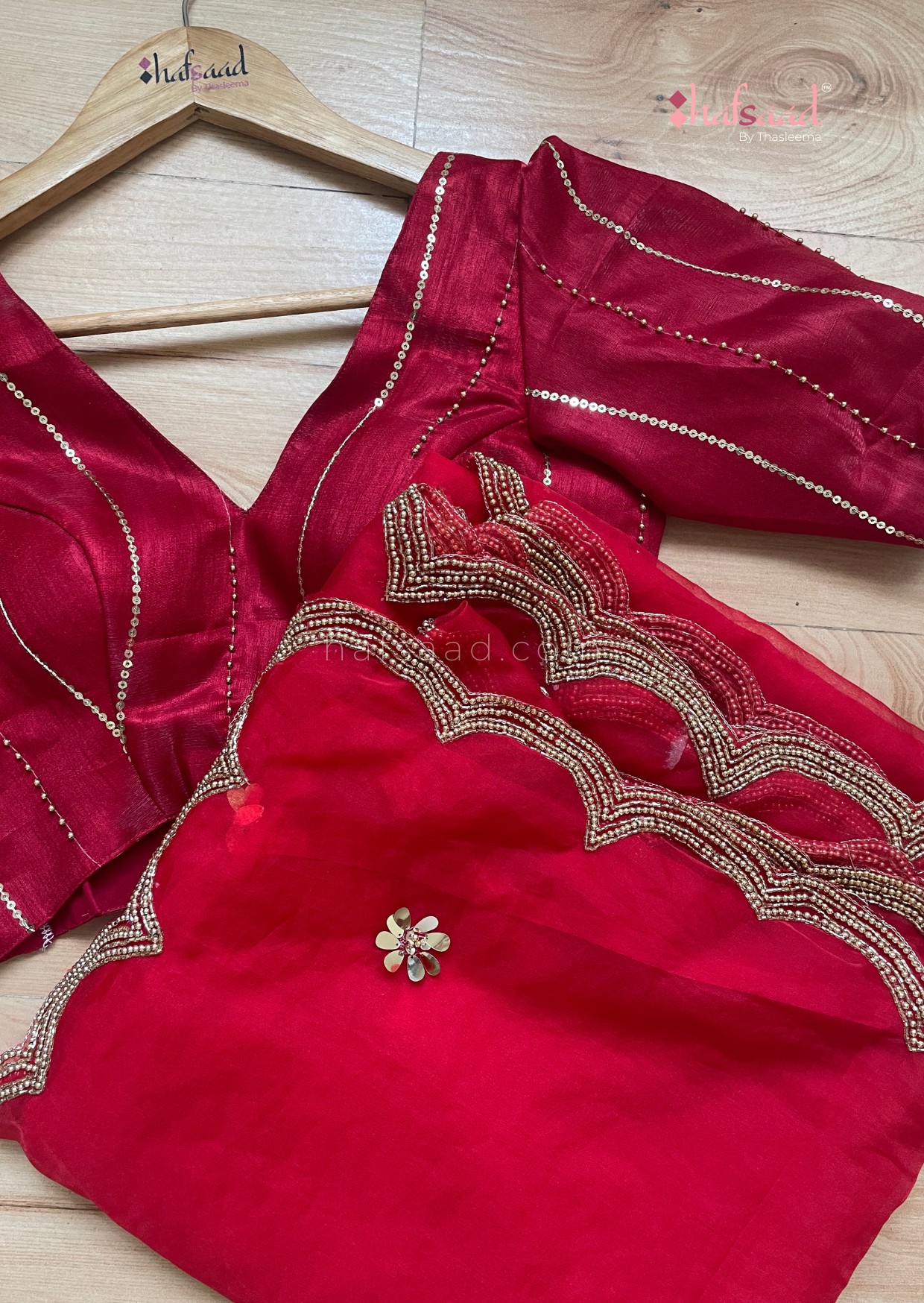 Iris- Premium soft handwork organza saree (Bridal Red)