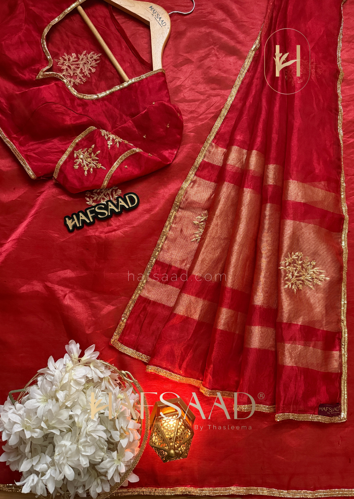 Nargis bridal-Pure tissue silk handwork saree (Red)