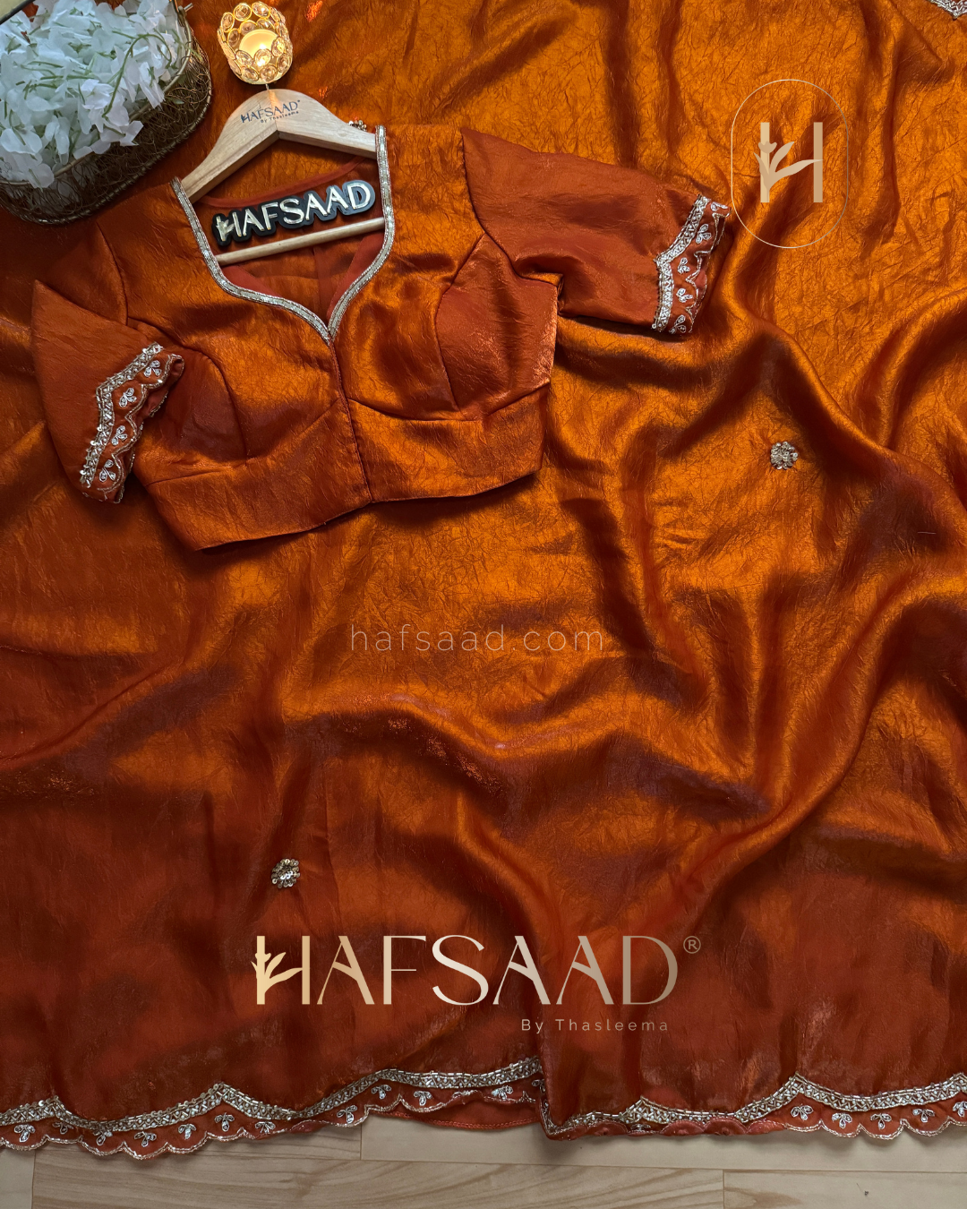 Nihal - Crushed fendy silk saree (Burnt Orange)