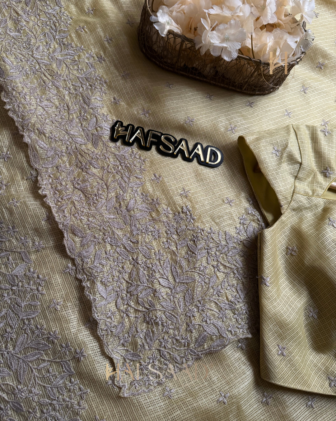 Rifka- Embroidered Saree (Yellow)