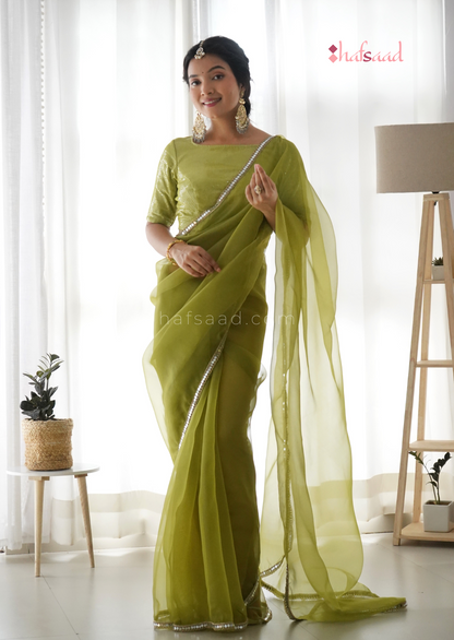 Haseen- Ready to wear saree ( Metallic Moss green)