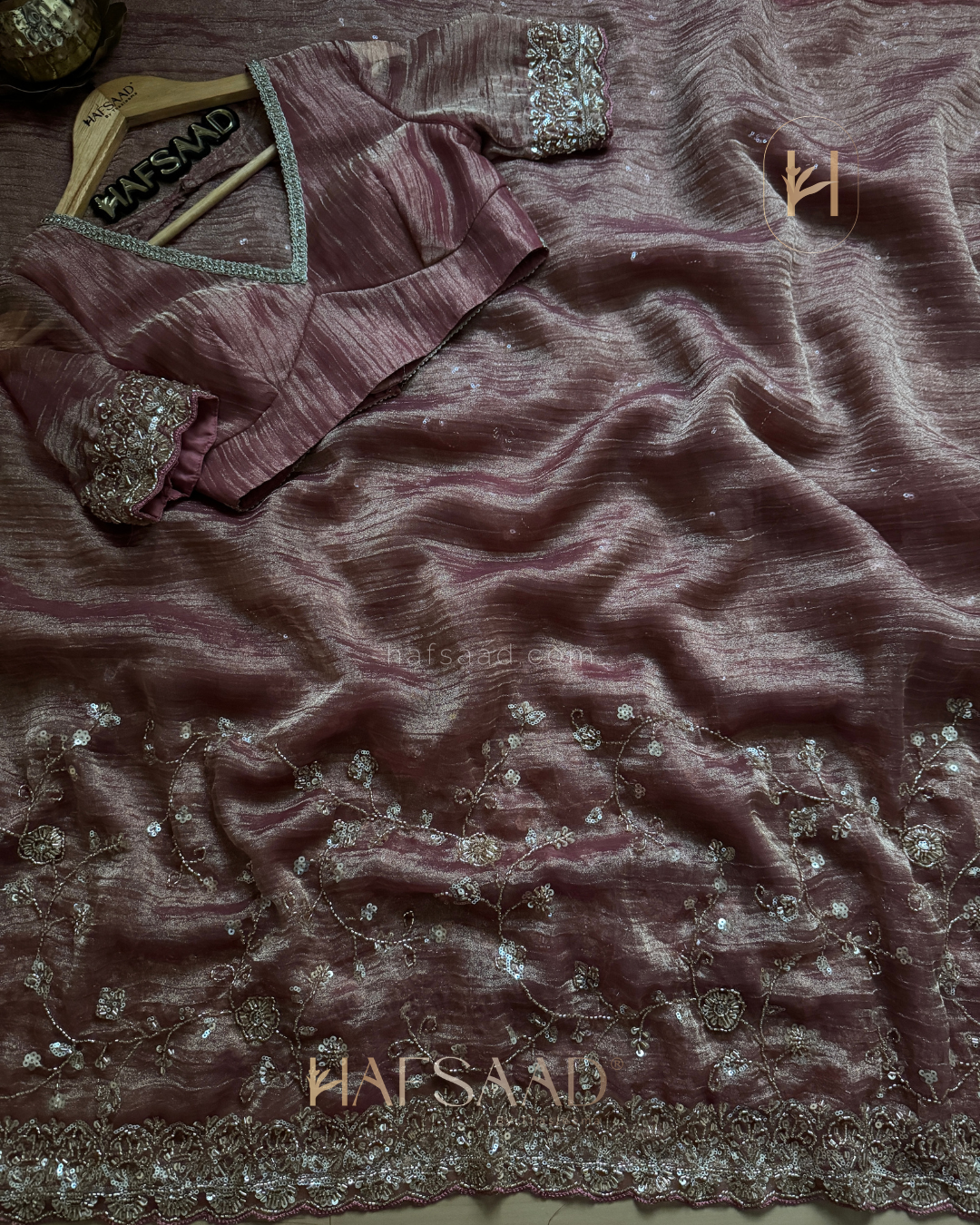 Nashita- Designer handwork saree(rosegold)